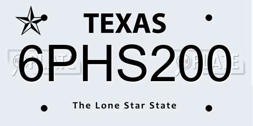 6PHS200 Texas License Plate