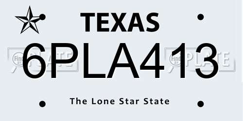 6PLA413 Texas License Plate