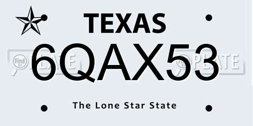 6QAX53 Texas License Plate