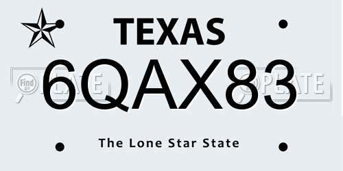 6QAX83 Texas License Plate