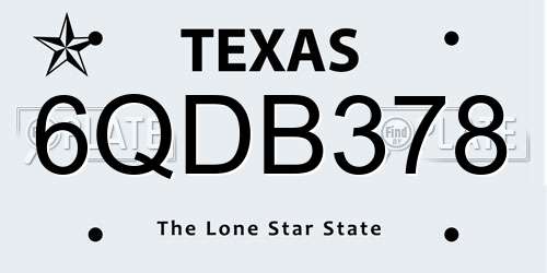 6QDB378 Texas License Plate