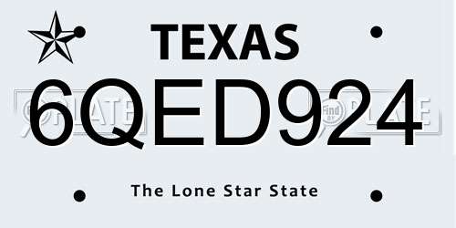 6QED924 Texas License Plate