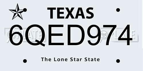 6QED974 Texas License Plate