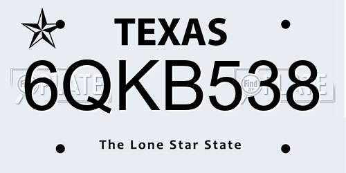 6QKB538 Texas License Plate