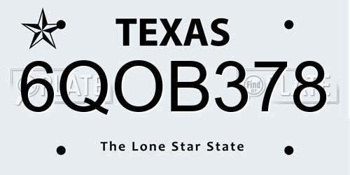 6QOB378 Texas License Plate