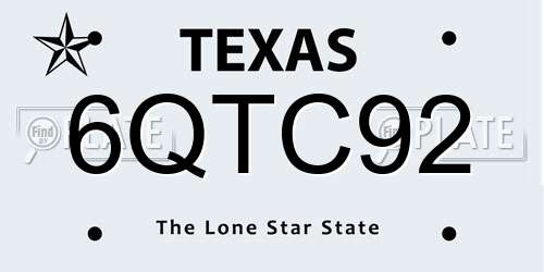 6QTC92 Texas License Plate