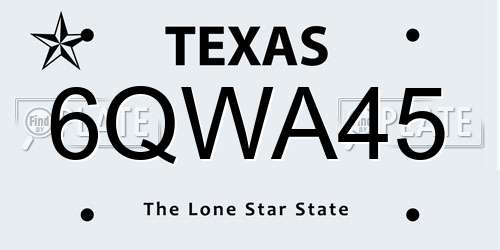 6QWA45 Texas License Plate