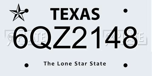 6QZ2148 Texas License Plate