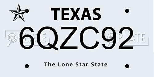 6QZC92 Texas License Plate