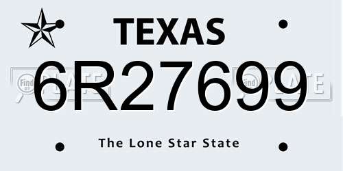 6R27699 Texas License Plate