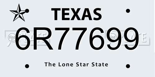 6R77699 Texas License Plate