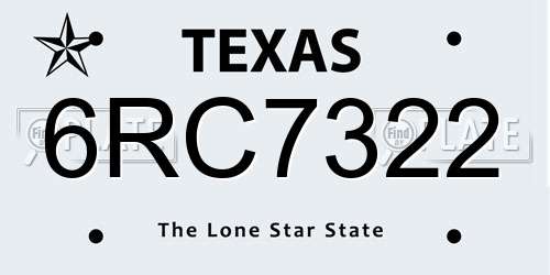 6RC7322 Texas License Plate