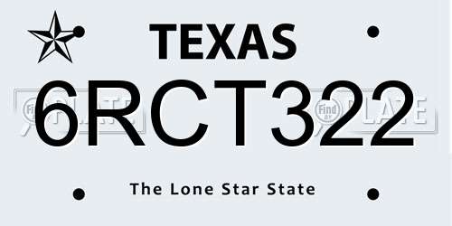 6RCT322 Texas License Plate