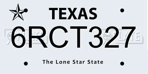 6RCT327 Texas License Plate