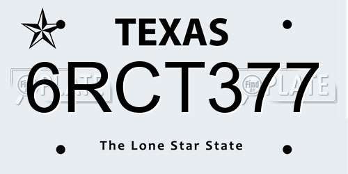 6RCT377 Texas License Plate