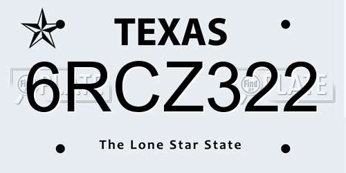 6RCZ322 Texas License Plate