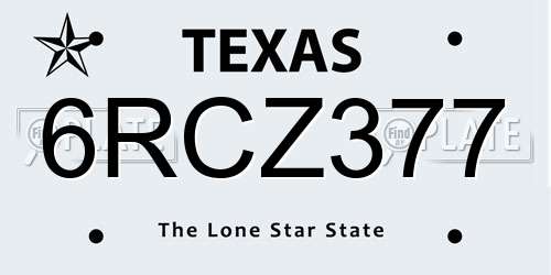 6RCZ377 Texas License Plate