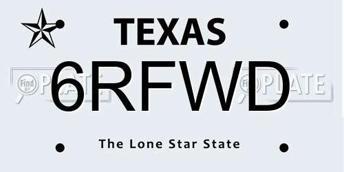 6RFWD Texas License Plate