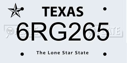 6RG265 Texas License Plate