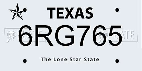 6RG765 Texas License Plate