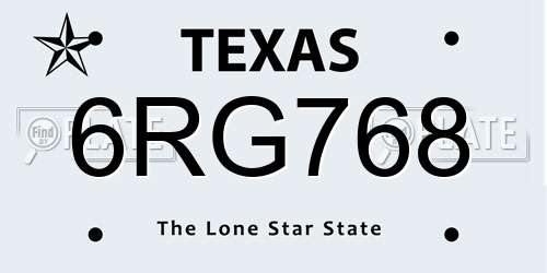 6RG768 Texas License Plate