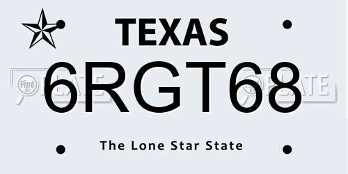6RGT68 Texas License Plate