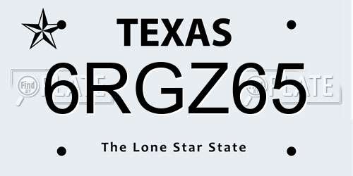 6RGZ65 Texas License Plate