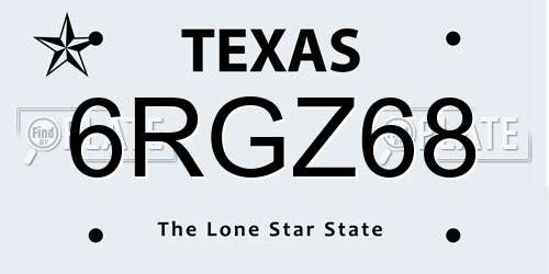 6RGZ68 Texas License Plate