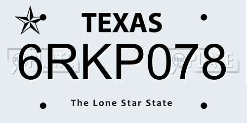 6RKP078 Texas License Plate