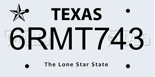 6RMT743 Texas License Plate