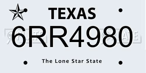 6RR4980 Texas License Plate