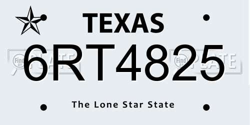 6RT4825 Texas License Plate