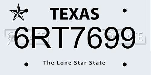 6RT7699 Texas License Plate