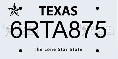 6RTA875 Texas License Plate