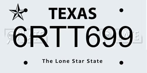 6RTT699 Texas License Plate