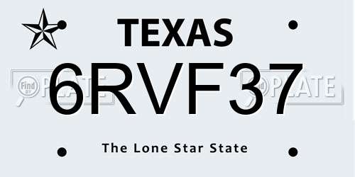 6RVF37 Texas License Plate