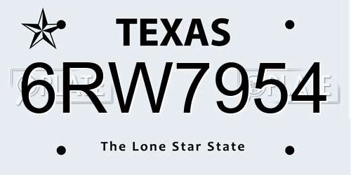 6RW7954 Texas License Plate