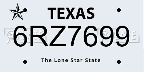 6RZ7699 Texas License Plate