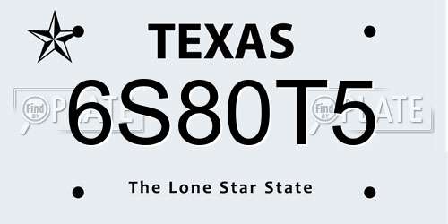 6S80T5 Texas License Plate