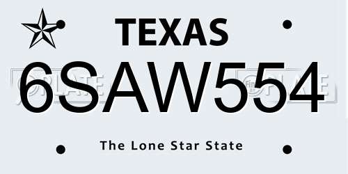 6SAW554 Texas License Plate
