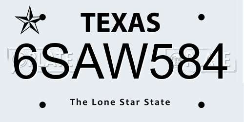 6SAW584 Texas License Plate