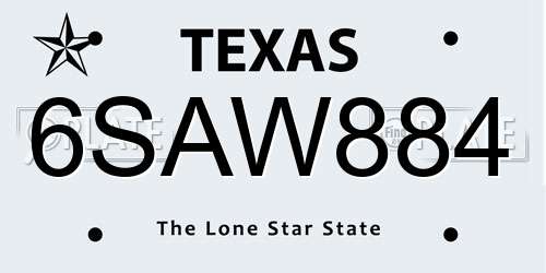 6SAW884 Texas License Plate