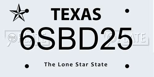 6SBD25 Texas License Plate