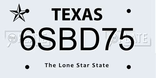 6SBD75 Texas License Plate