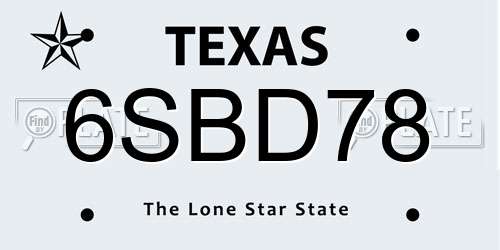 6SBD78 Texas License Plate