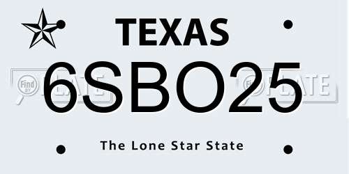 6SBO25 Texas License Plate