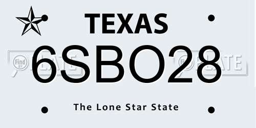 6SBO28 Texas License Plate