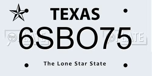 6SBO75 Texas License Plate