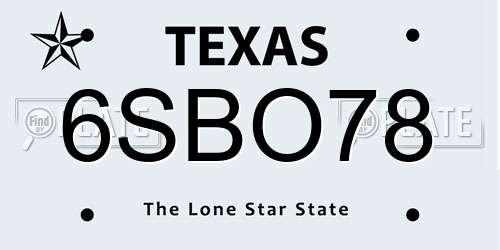 6SBO78 Texas License Plate