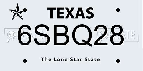 6SBQ28 Texas License Plate